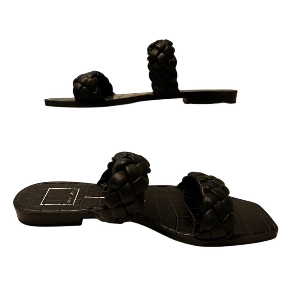 NEW Dolce Vita Indy Braid Straps Square Toe Croc-Embossed Footbed Black Sandal-6 - Picture 4 of 8